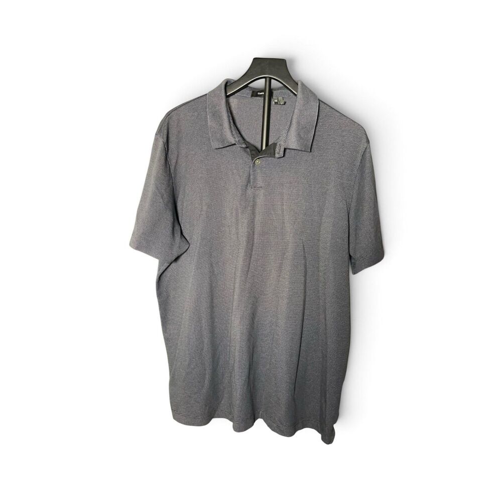 Theory Men’s XXL Gray Micro Pattern Polo Shirt Short Sleeve Stretch Peru